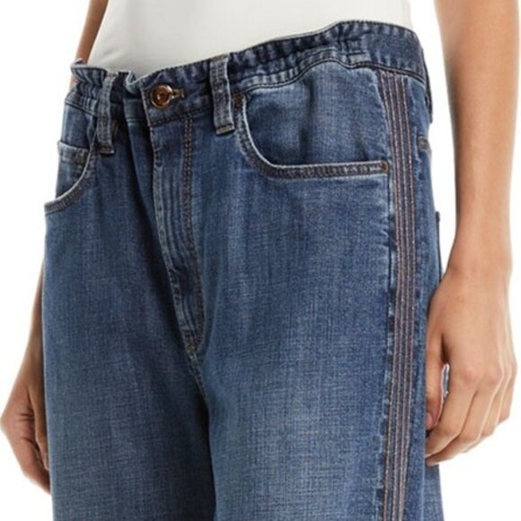 Brunello Cucinelli Jeans Monili Track Blue Denim Wide Leg Relaxed 32x28 Size 6 - Picture 1 of 13